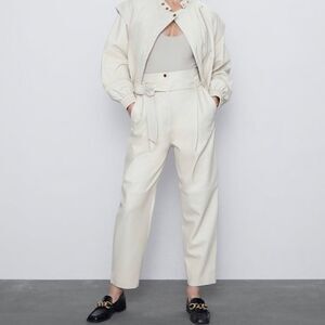 NWT Zara slouchy leather pants ecru S